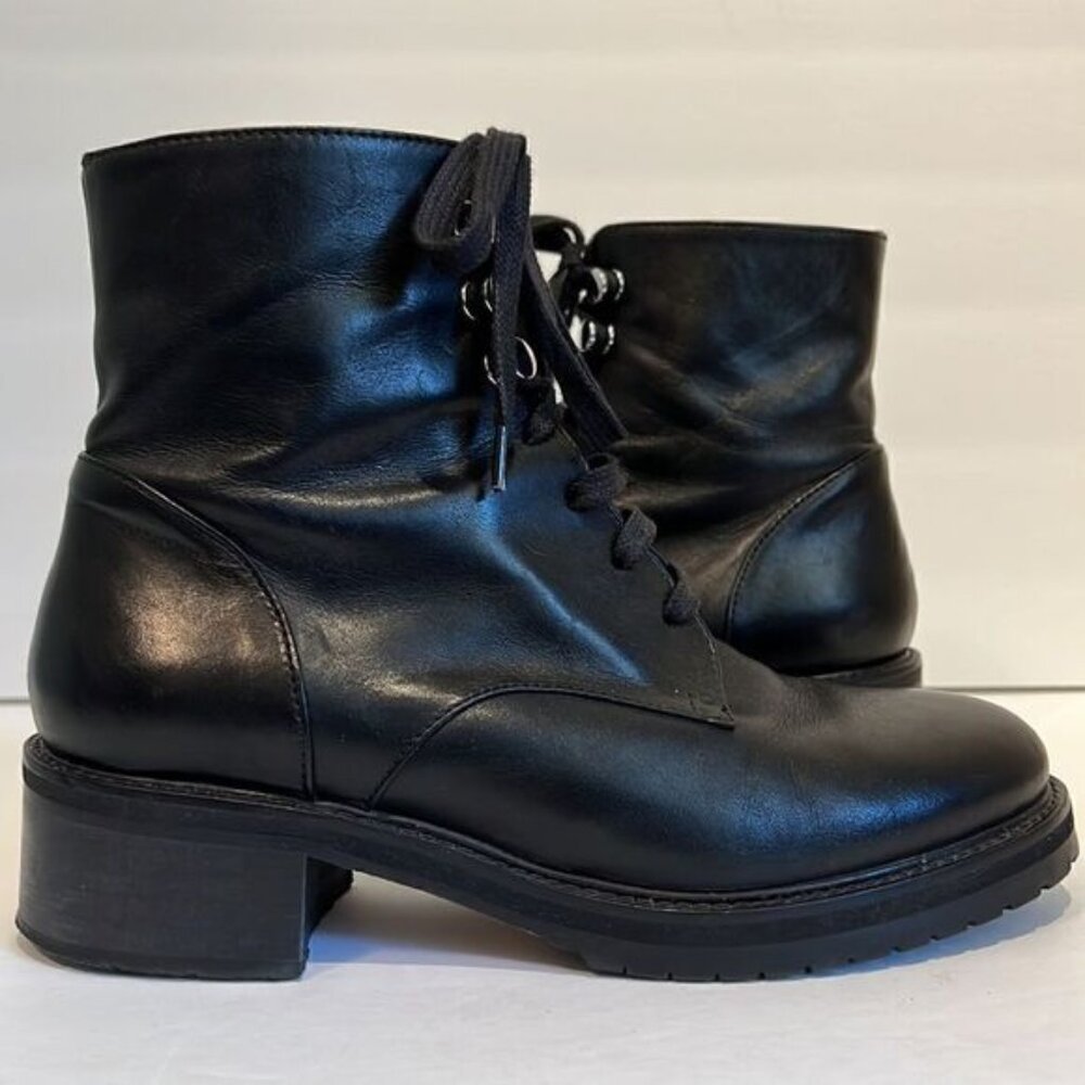 Napoleoni Black Leather Combat Moto Boots Size 37